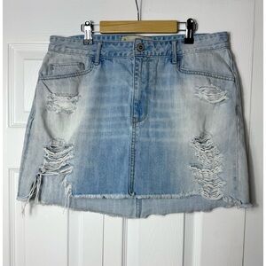 Hollister Light Blue High Rise Distressed Denim Mini Skirt Size 15 Waist 32
